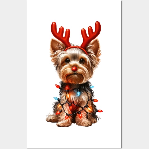 Christmas Red Nose Yorkshire Terrier Dog Wall Art by Chromatic Fusion Studio